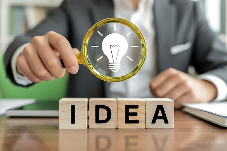Magnifying glass highlighting a bright idea for clearer business insights
