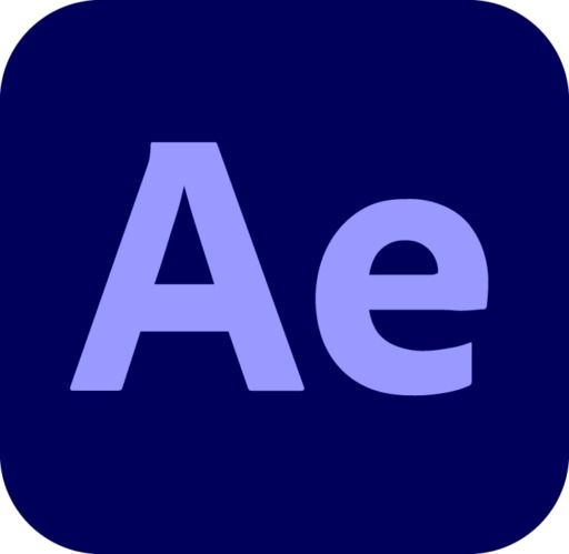 Adobe After Effects logo with purple “Ae” lettering on a dark blue background