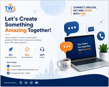 TWS contact and consultation services banner featuring business communication, digital solutions, and growth
