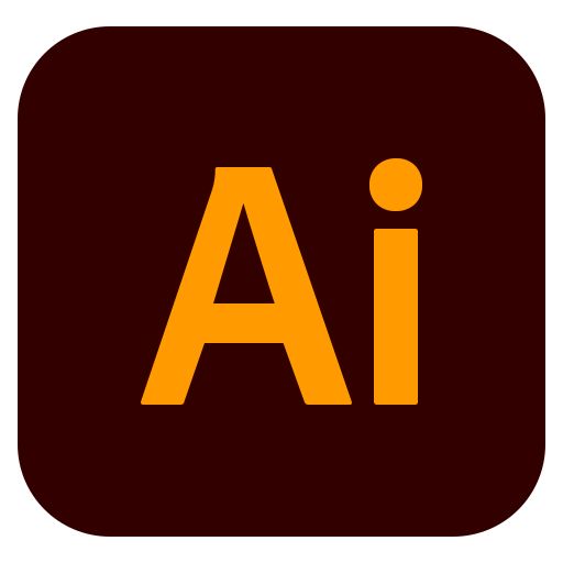 Adobe Illustrator logo with orange “Ai” lettering on a dark maroon rounded-square background